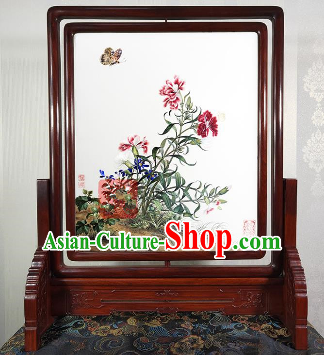 Chinese Suzhou Embroidery Desk Decoration Handmade Embroidered Craft Traditional Flowers Painting Rotating Screen