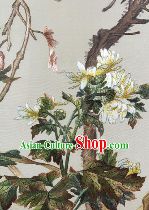 Chinese Embroidered Craft Traditional Desk Decoration Handmade Suzhou Embroidery Chrysanthemum Painting Rotating Screen