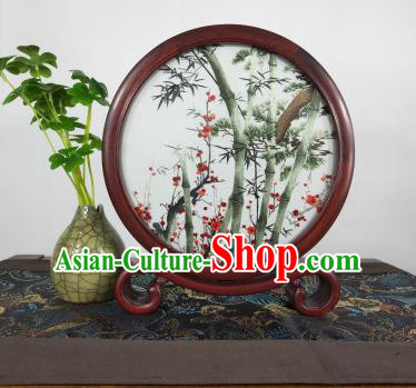 China Suzhou Embroidery Bamboo Plum Craft Exquisite Embroidered Desk Decoration Handmade Table Screen