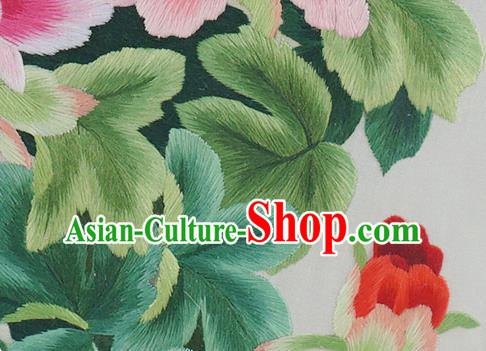 China Traditional Home Furnishings Handmade Craft Wood Carving Table Screen Embroidered Peony Screen