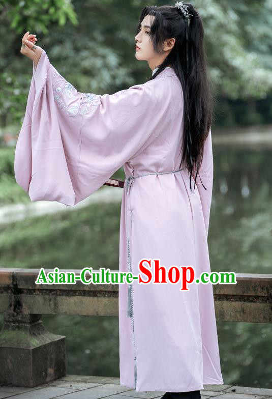 Ancient China Costumes Traditional Ming Dynasty Royal Prince Pink Round Collar Robe for Men