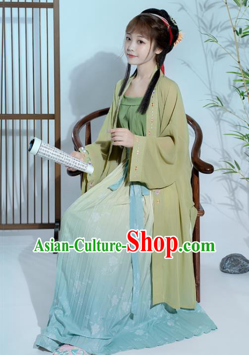 Ancient China Village Girl Costumes Traditional Song Dynasty Country Lady Clothing Green BaiZi Top and Skirt Full Set