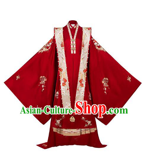 China Ancient Wedding Embroidered Costumes Traditional Ming Dynasty Bride Hanfu Clothing Complete Set