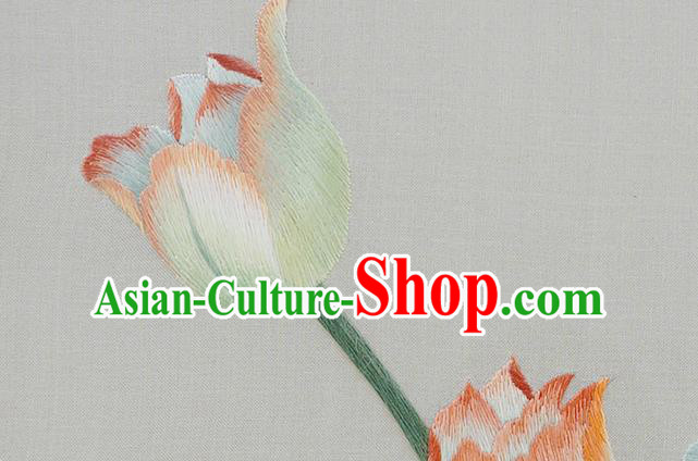 China Traditional Home Furnishings Handmade Wood Carving Double Side Table Screen Embroidered Tulip Painting Screen