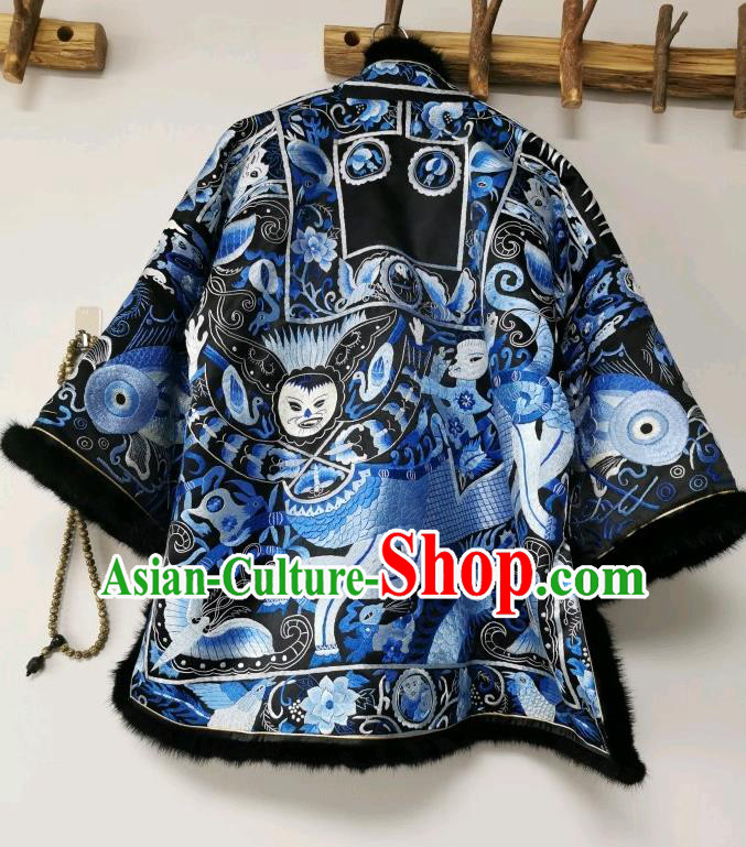 China Tang Suit Cotton Padded Jacket National Winter Coat Traditional Embroidered Costume
