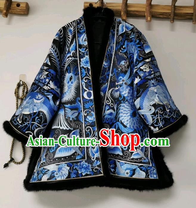 China Tang Suit Cotton Padded Jacket National Winter Coat Traditional Embroidered Costume