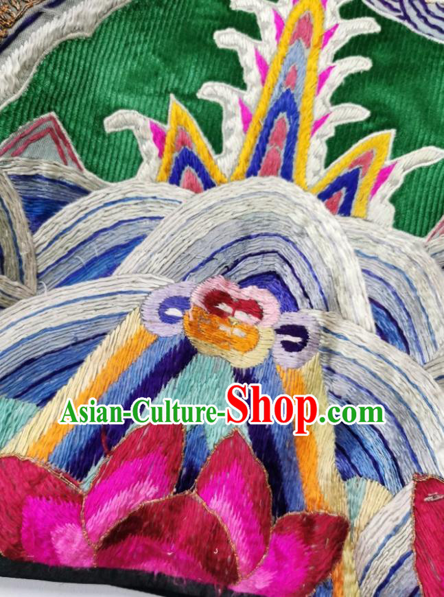Traditional Chinese Embroidered Dragon Cheongsam Green Corduroy Qipao Dress