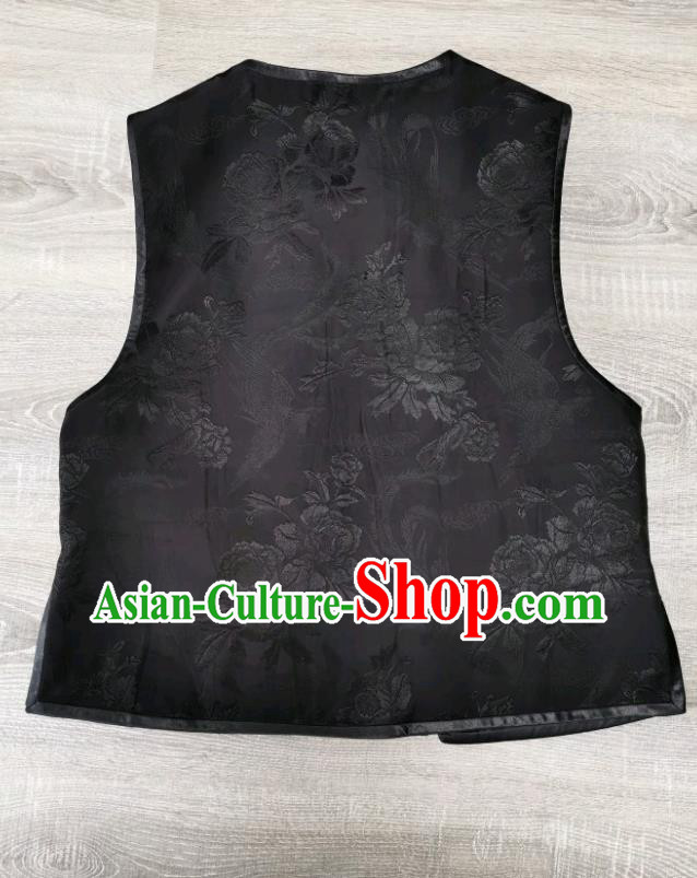 Top Grade Embroidered Waistcoat China Black Silk Vest Traditional Tang Suit Upper Outer Garment