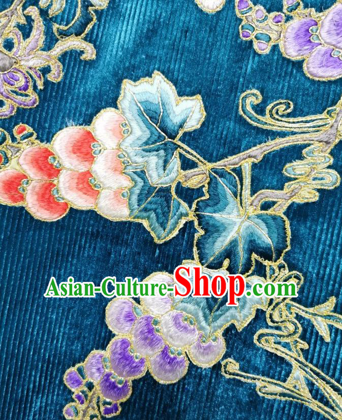 Chinese Embroidered Cheongsam Traditional Blue Corduroy Qipao Dress