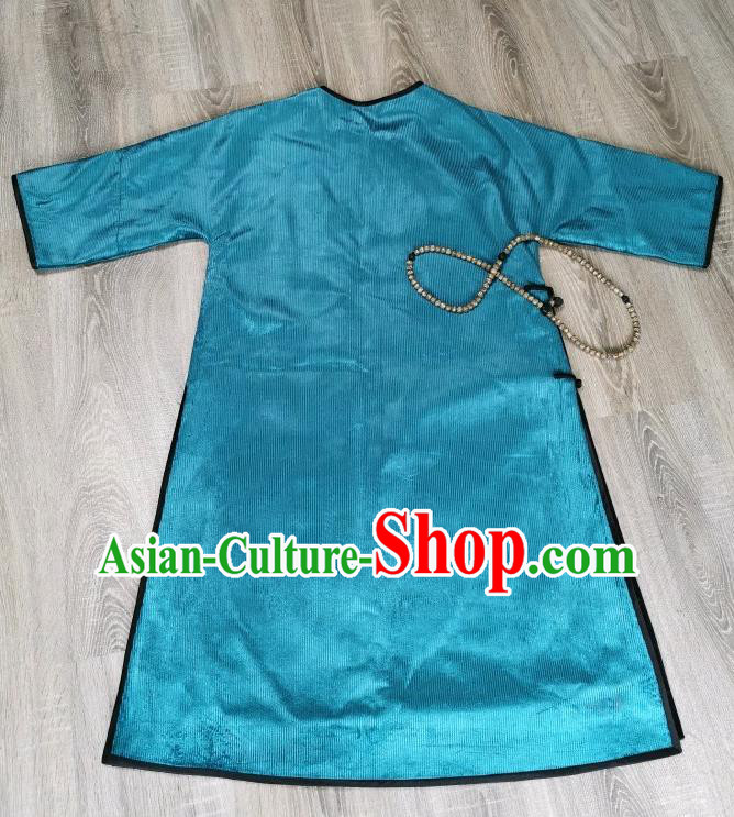 Chinese Embroidered Cheongsam Traditional Blue Corduroy Qipao Dress