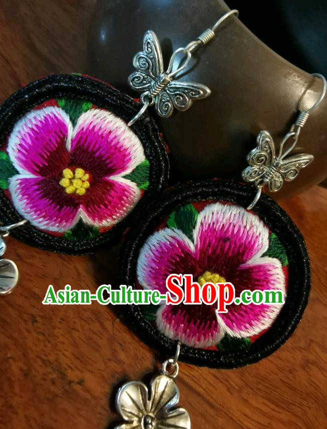 Traditional China Silver Plum Blossom Jewelry Handmade Ear Accessories Ethnic Embroidered Flower Earrings for Women