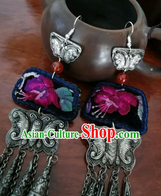 Handmade China Ethnic Embroidered Earrings Traditional Accessories Silver Butterfly Eardrop for Women