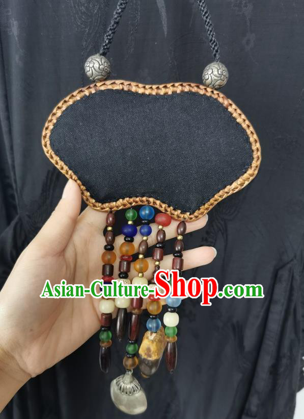 Traditional China Handmade Rattan Jewelry Ethnic Embroidered Necklet Accessories Beads Tassel Necklace for Women
