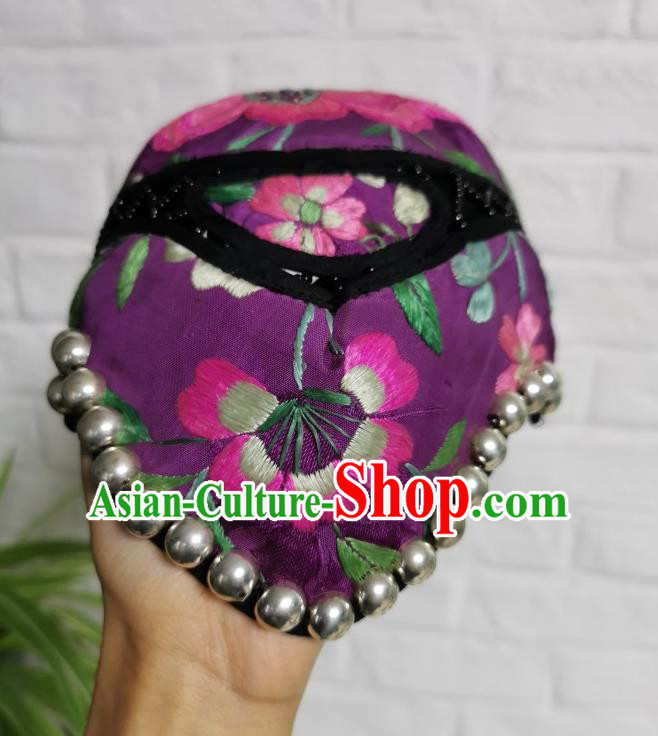Traditional China Ethnic Embroidered Hat Handmade Hair Accessories Purple Silver Hair Clasp for Women