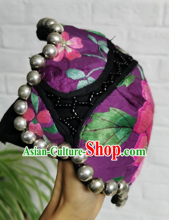 Traditional China Ethnic Embroidered Hat Handmade Hair Accessories Purple Silver Hair Clasp for Women