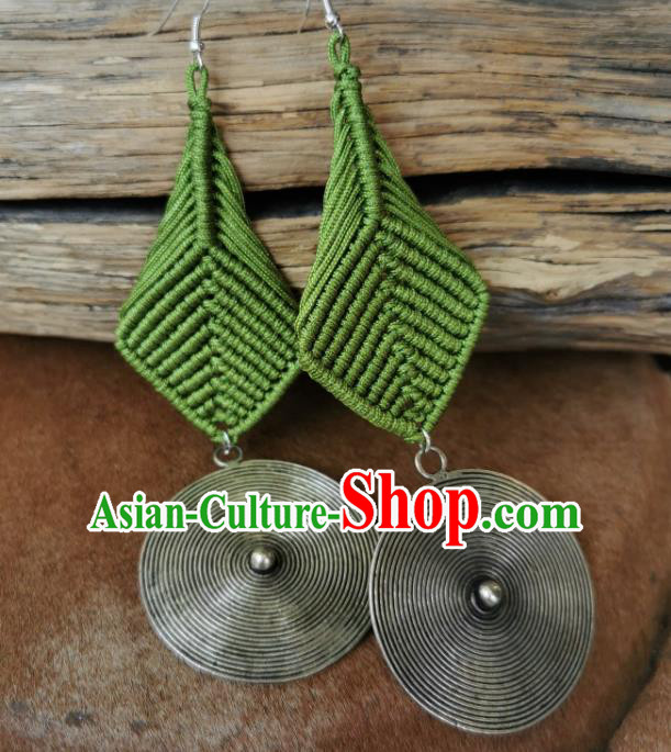 China Handmade Sennit Earrings Silver Tassel Eardrop Traditional Miao Ethnic Accessories for Women