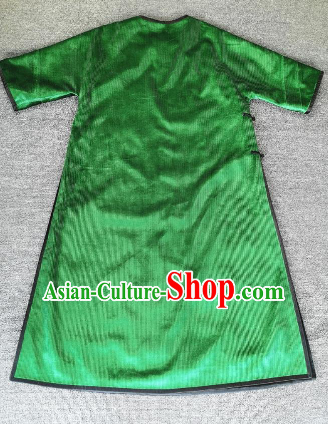 Chinese Traditional Women National Clothing Embroidered Green Corduroy Qipao Dress Embroidery Phoenix Peony Cheongsam