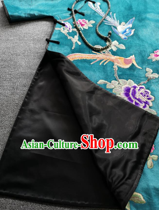 Chinese Embroidered Blue Corduroy Qipao Dress Traditional Women Clothing National Cheongsam