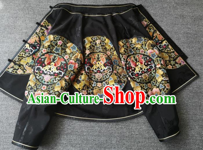 China National Women Short Coat Traditional Embroidered Costume Tang Suit Black Silk Jacket