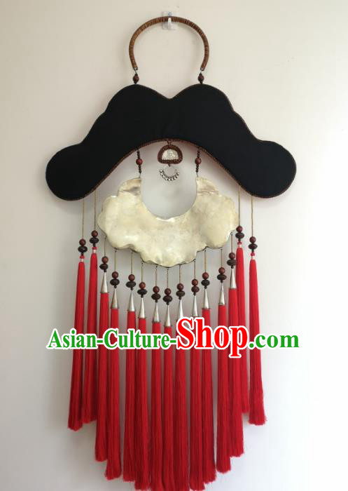 Handmade China Embroidered Red Tassel Necklace Traditional National Silver Carving Accessories Miao Ethnic Rattan Necklet