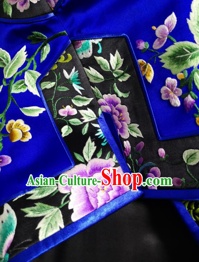 China National Embroidered Royalblue Silk Vest Traditional Tang Suit Upper Outer Garment Women Waistcoat