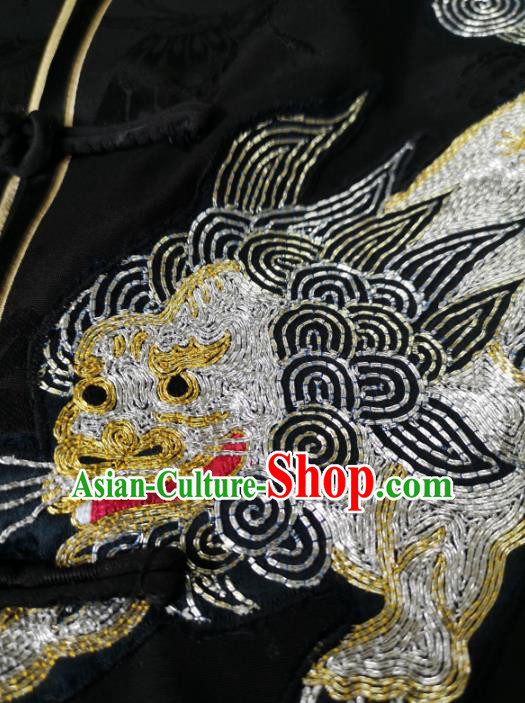 China Women Waistcoat National Embroidered Lion Black Silk Vest Traditional Tang Suit Upper Outer Garment