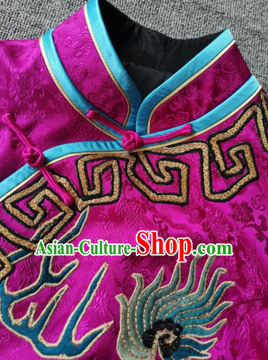 China National Rosy Silk Vest Traditional Tang Suit Upper Outer Garment Women Embroidered Waistcoat