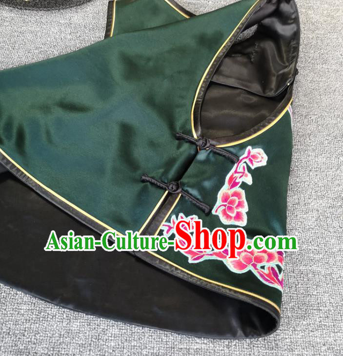China Tang Suit Embroidered Phoenix Dark Green Silk Vest Traditional Women Waistcoat Upper Outer Garment