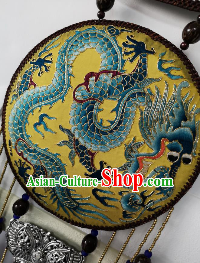 Handmade China National Royalblue Tassel Rattan Accessories Traditional Embroidered Dragon Pendant