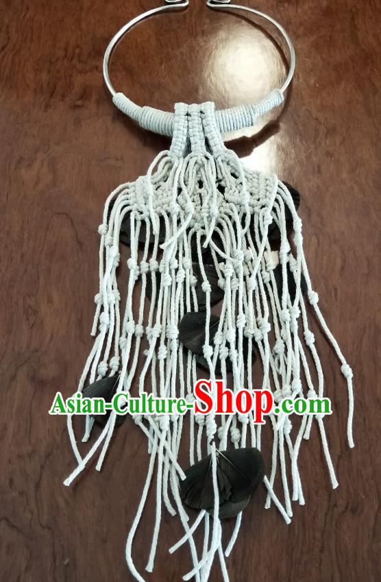China National Peacock Feather Necklet Accessories Traditional Miao Ethnic Handmade Silver Necklace