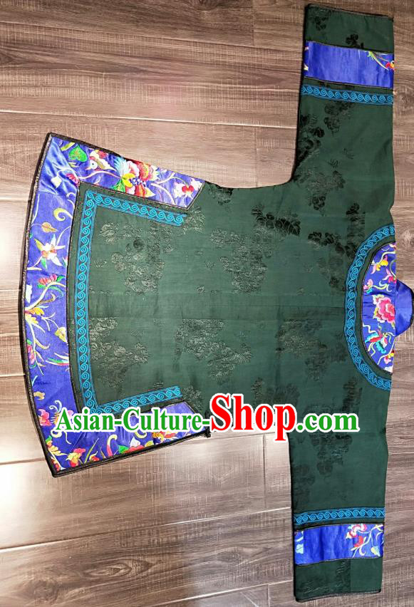 China National Women Short Coat Traditional Qing Dynasty Embroidered Costume Tang Suit Green Silk Jacket