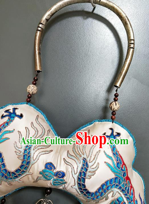 China National Blue Tassel Necklet Traditional Miao Ethnic Handmade Embroidered Silver Jewelry Pendant Accessories