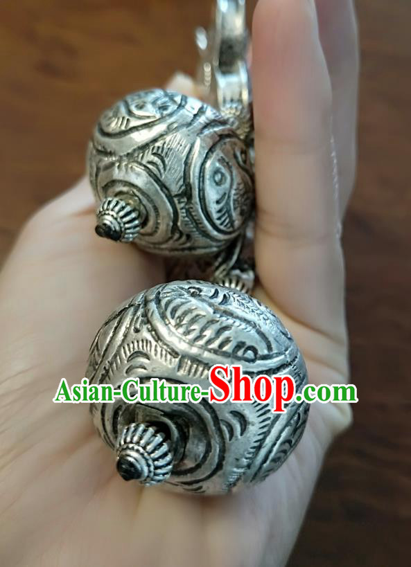China Traditional Miao Ethnic Silver Ear Accessories Handmade Women Jewelry National Earrings