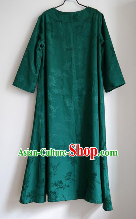 Chinese Green Satin Qipao Dress Traditional Women Robe Clothing National Cheongsam