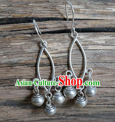 China Traditional Handmade Ethnic Ear Accessories National Miao Nationality Silver Bells Earrings