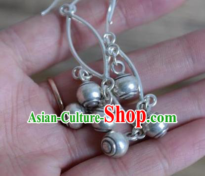 China Traditional Handmade Ethnic Ear Accessories National Miao Nationality Silver Bells Earrings
