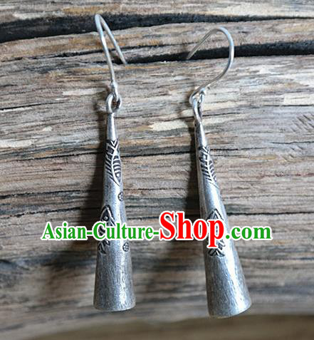 Traditional China Handmade Individual Ear Accessories Miao Nationality Ethnic Silver Earrings