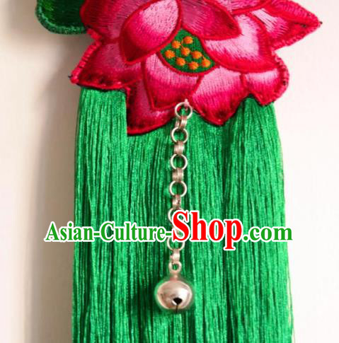 Handmade China Ethnic Accessories Embroidered Lotus Necklace National Green Tassel Longevity Lock