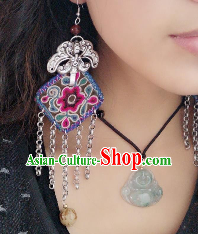 China National Embroidered Earrings Jewelry Accessories Handmade Miao Ethnic Silver Eardrop