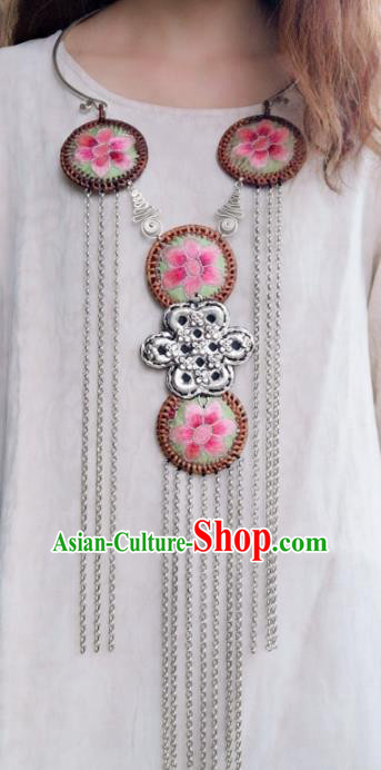 China Miao Ethnic Silver Rattan Necklace National Embroidered Necklet Accessories