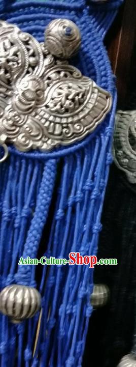 China National Royalblue Tassel Braid Accessories Handmade Ethnic Women Silver Carving Butterfly Necklace