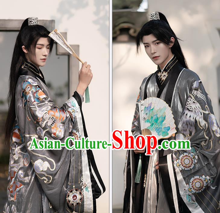 China Ancient Prince Embroidered Costume Traditional Jin Dynasty Scholar Hanfu Clothing for Men