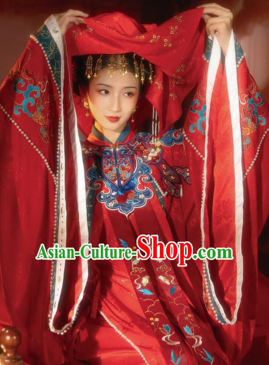 Chinese Ming Dynasty Court Queen Historical Costumes Traditional Ancient Empress Wedding Embroidered Hanfu Apparels Full Set
