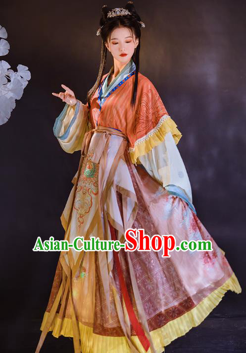 Chinese Jin Dynasty Infanta Historical Costumes Traditional Hanfu Apparels Ancient Palace Princess Embroidered Dress for Women