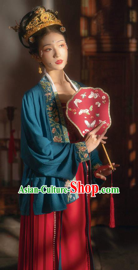 Chinese Ancient Song Dynasty Empress Historical Costumes Traditional Wedding Embroidered Hanfu Apparels Complete Set