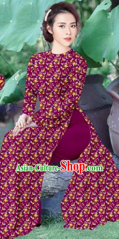 Purple Vietnamese Traditional Ao Dai Dress Asian Vietnam Costume Custom Cheongsam Uniforms Women Qipao and Pants