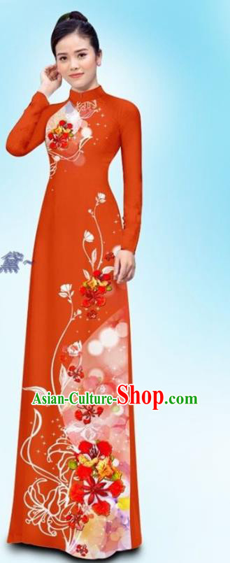 Jacinth Traditional Vietnamese Uniforms Ao Dai Cheongsam and Pants Asian Vietnam Qipao Dress Custom Female Clothing