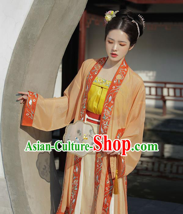 Chinese Ancient Patrician Embroidered BeiZi Top and Skirt Traditional Hanfu Apparel Song Dynasty Historical Costume for Nobility Women