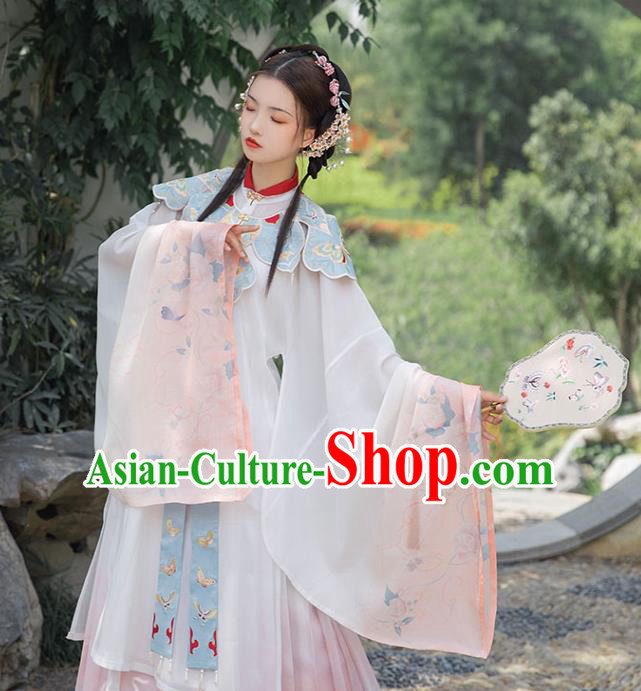 Chinese Ancient Ming Dynasty Princess Historical Costume Embroidered Gown and Skirt Traditional Hanfu Apparel for Patrician Lady