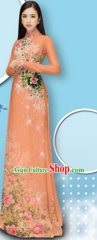 Ginger Ao Dai Dress Custom Vietnam Uniforms Asian Vietnamese Fashion Apparel Traditional Cheongsam with Loose Pants